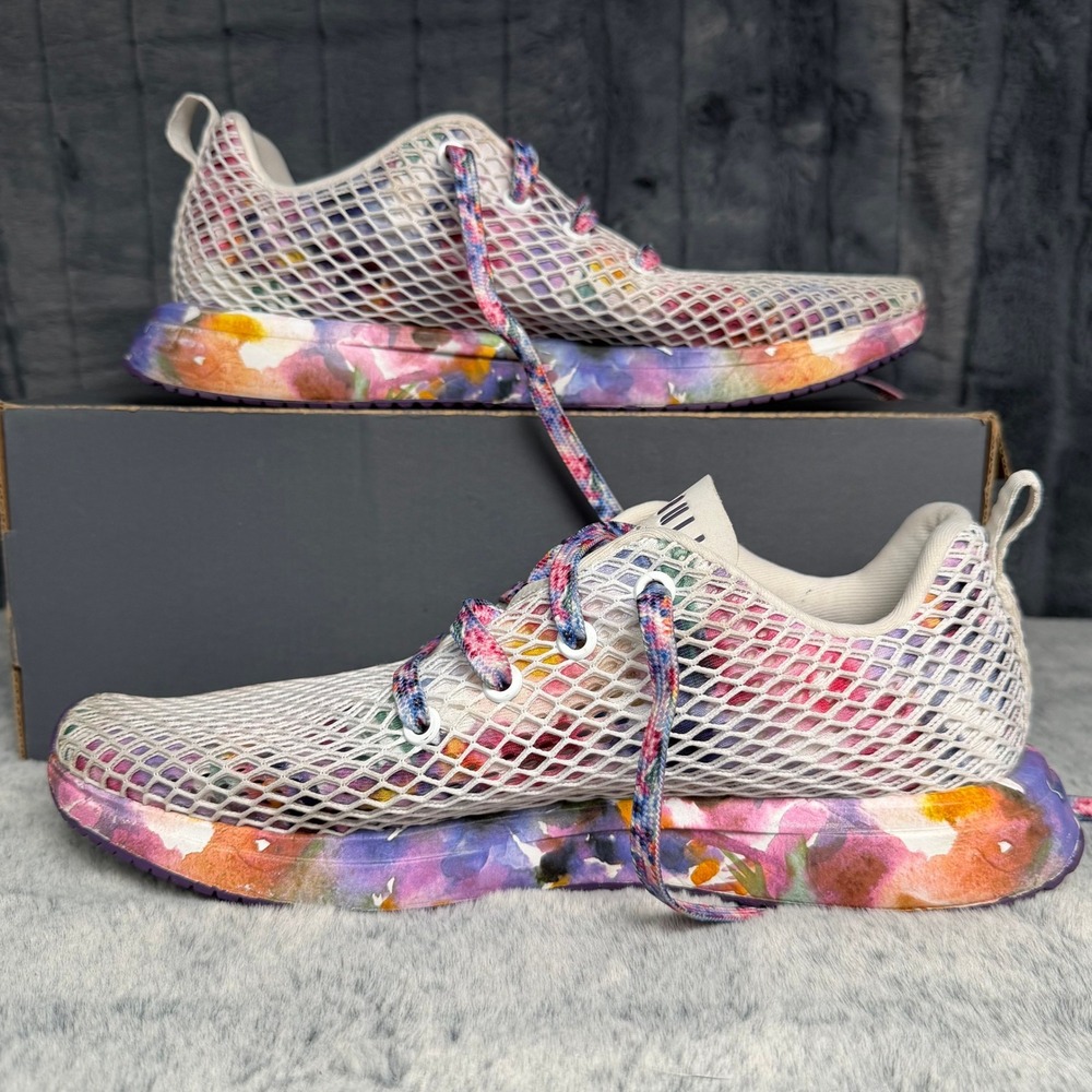NOBULL Mesh Runner Womens 9.5 White Floral Watercolor Athletic Training Sneakers - Picture 2 of 9